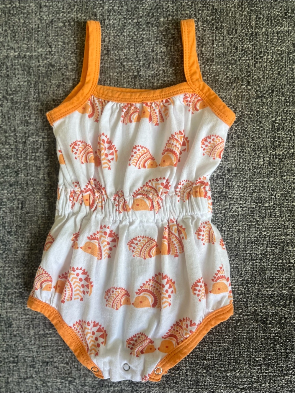 A.T.U.N. Baby One-Piece Bodysuit - White and Orange with Hedgehog Print